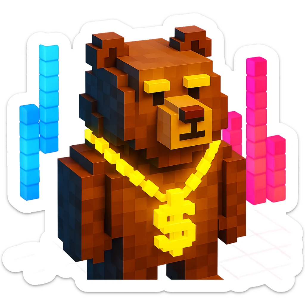 Russian grizzly bear with a glowing rapper chain, nightclub setting sticker