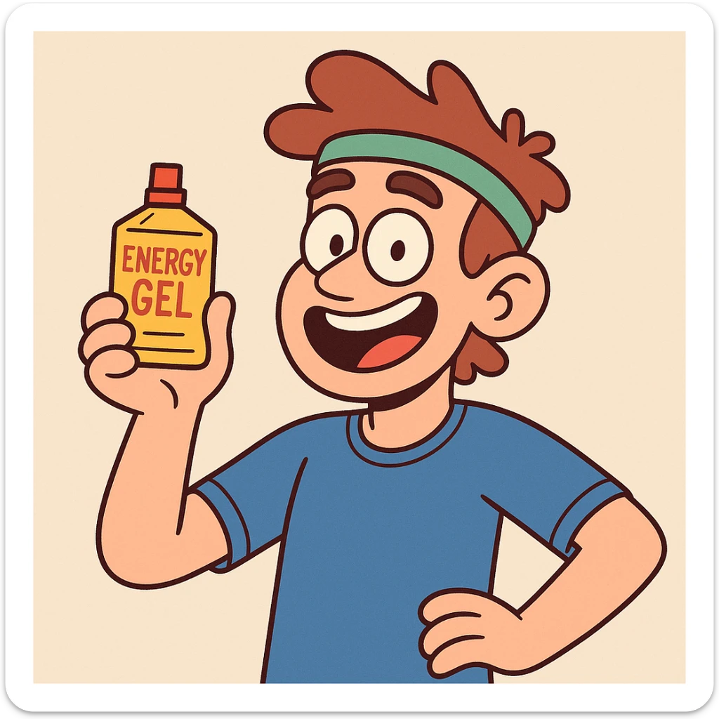 sports energy gel, cartoon style, fun, bright colors, playful sticker
