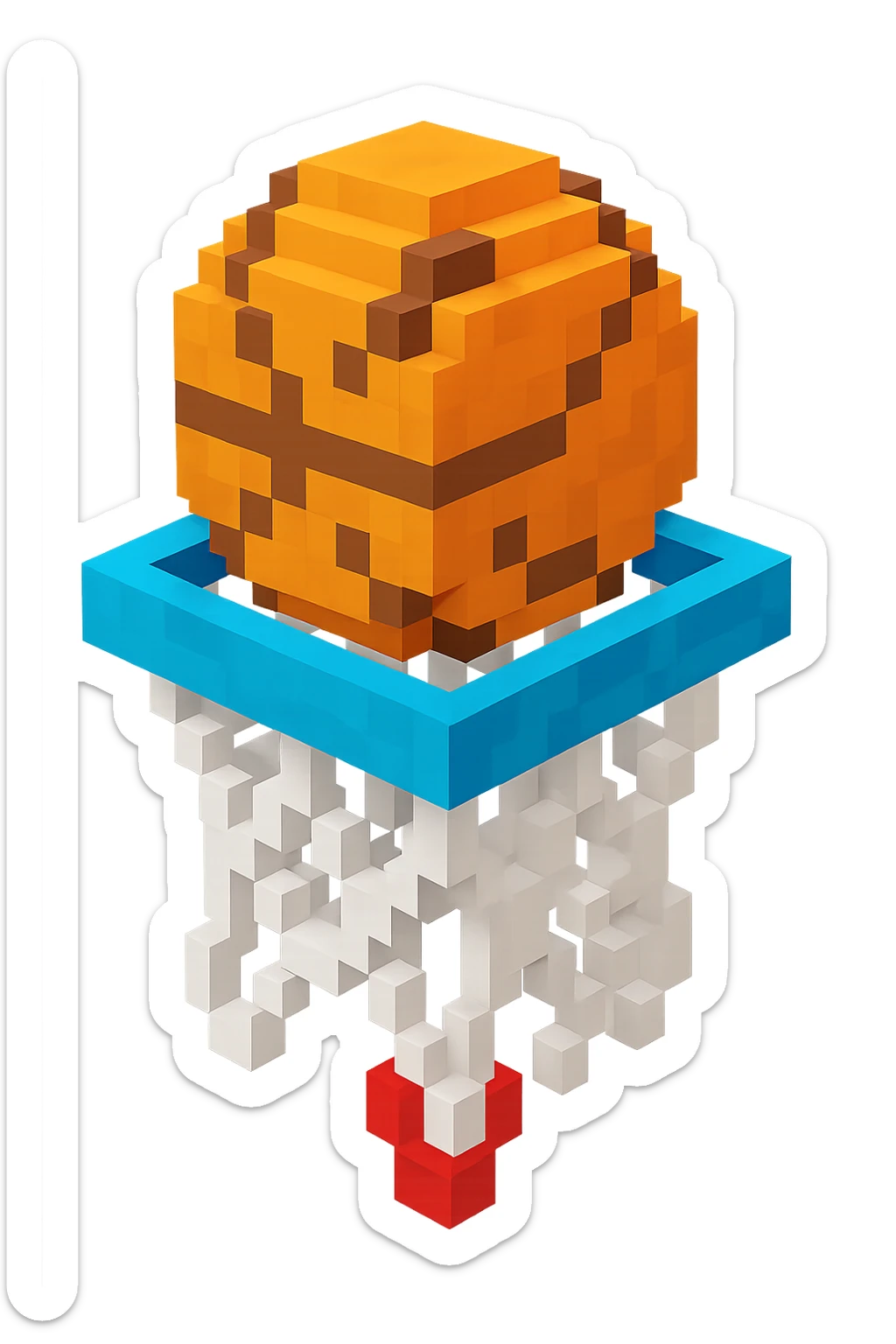 A voxel-style basketball in a net, colorful and vibrant sticker