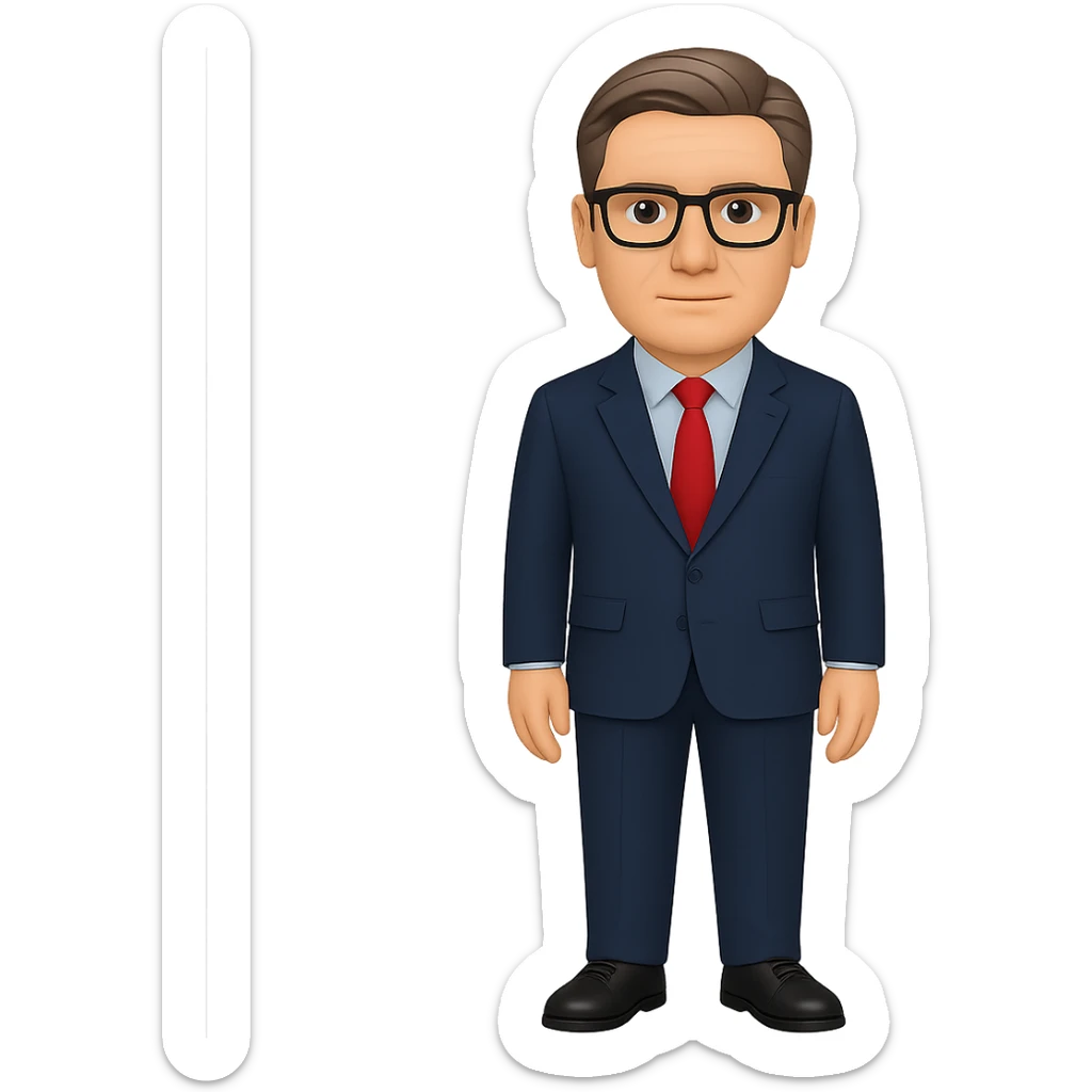 Create a full body figure of Keir Starmer standing confidently with glasses, keeping the background transparent. Maintain the emoji style and appearance from the reference image. sticker