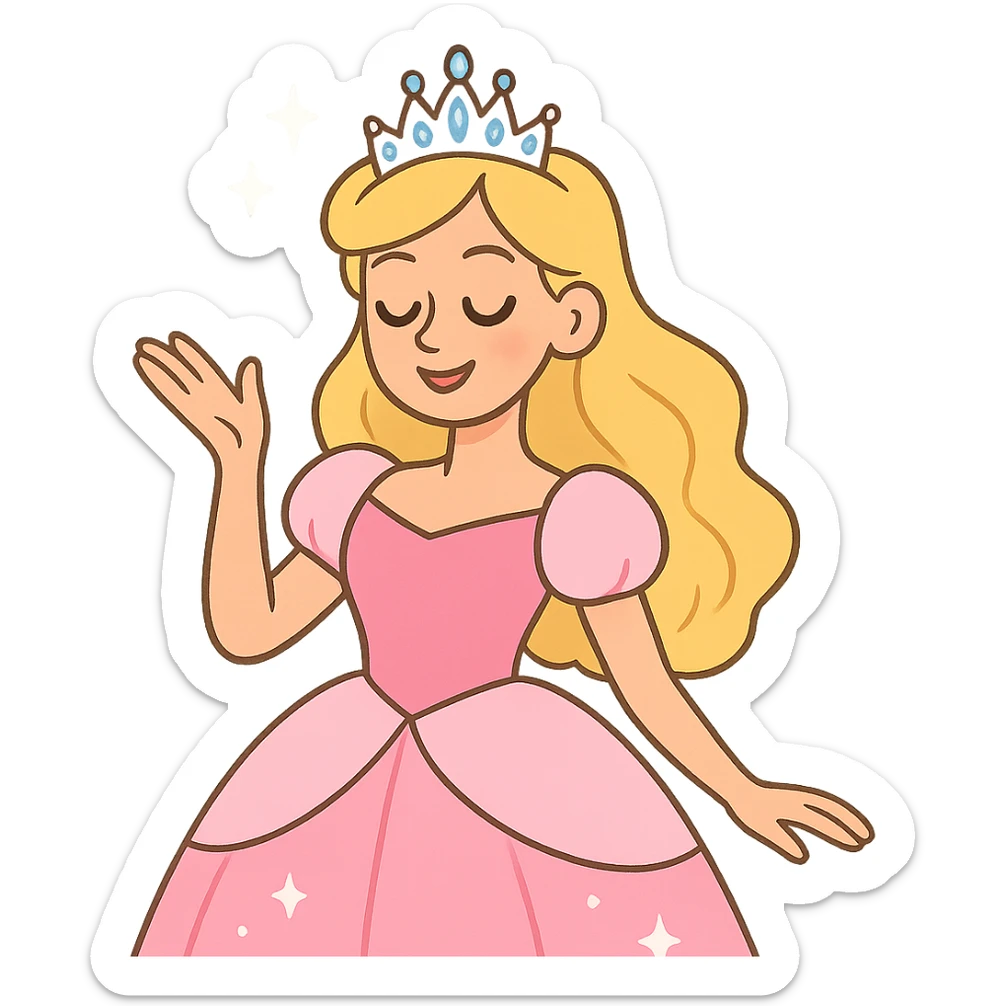 Barbie as a princess, sparkling tiara, elegant pink gown, magical and graceful sticker