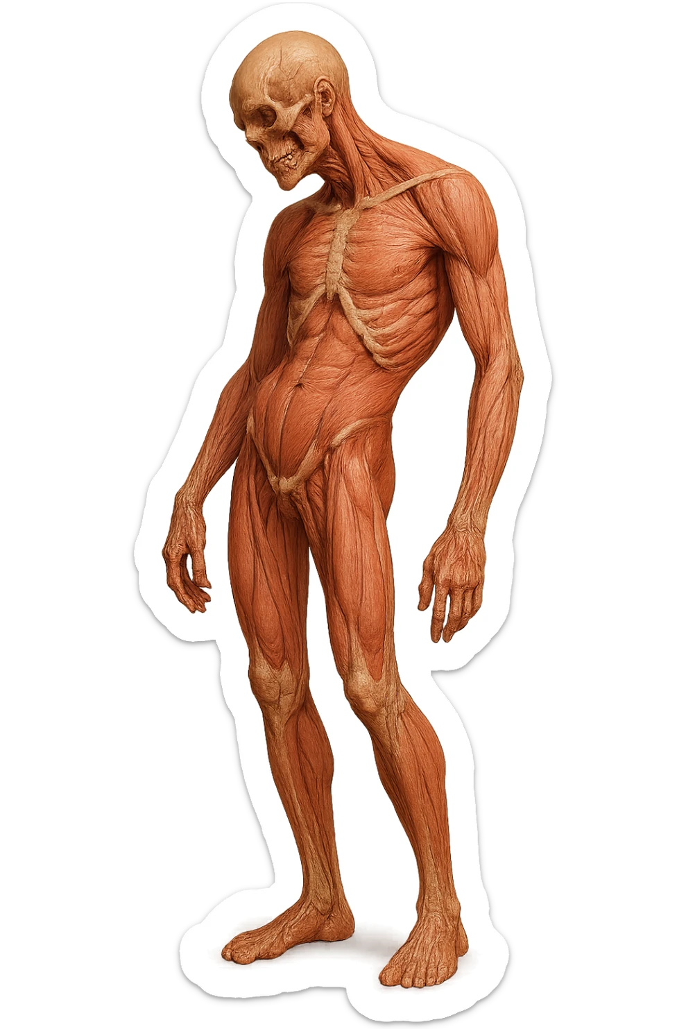 prendi spunto da questa immagine: CORPO UMANO ANATOMICO con postura storta, IPERREALISTICO 4K sticker