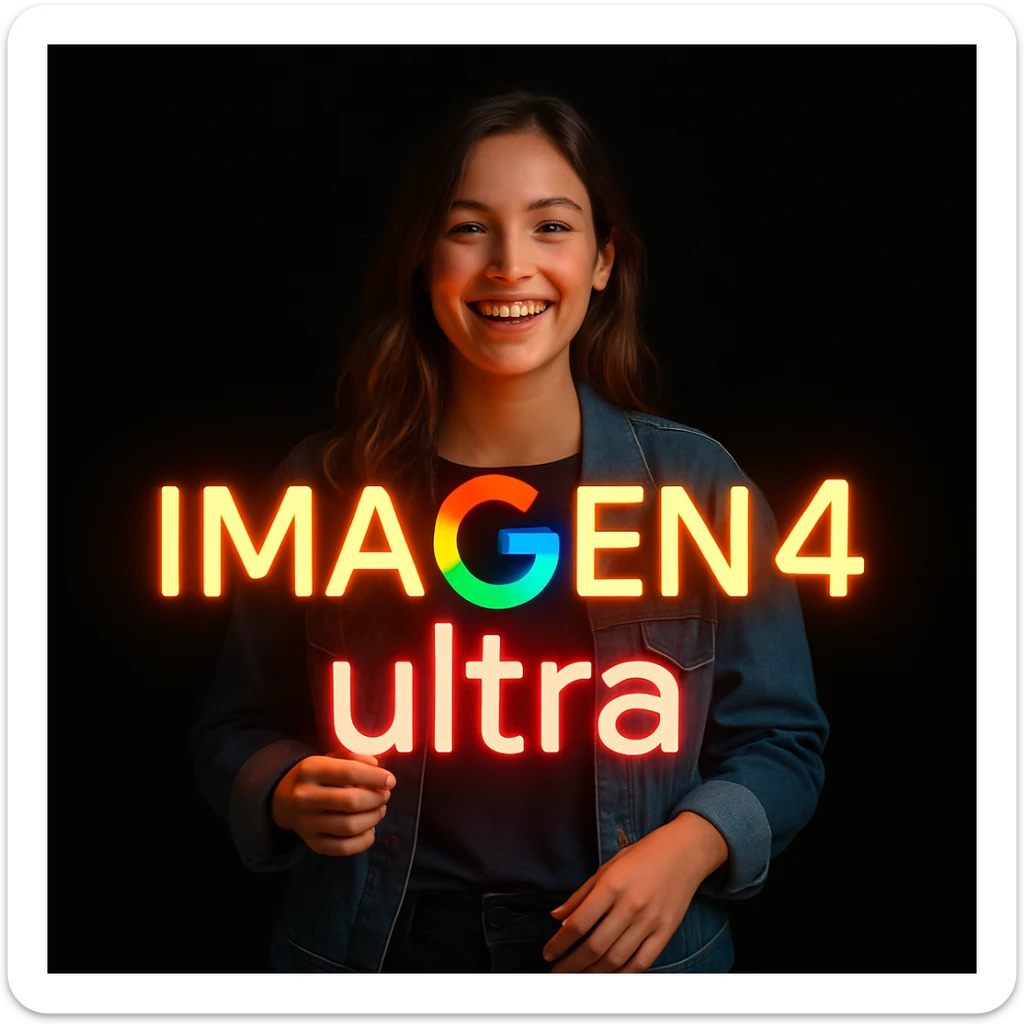 make a girl holding this sign, but sign in made of neon, also add ultra below the sign sticker