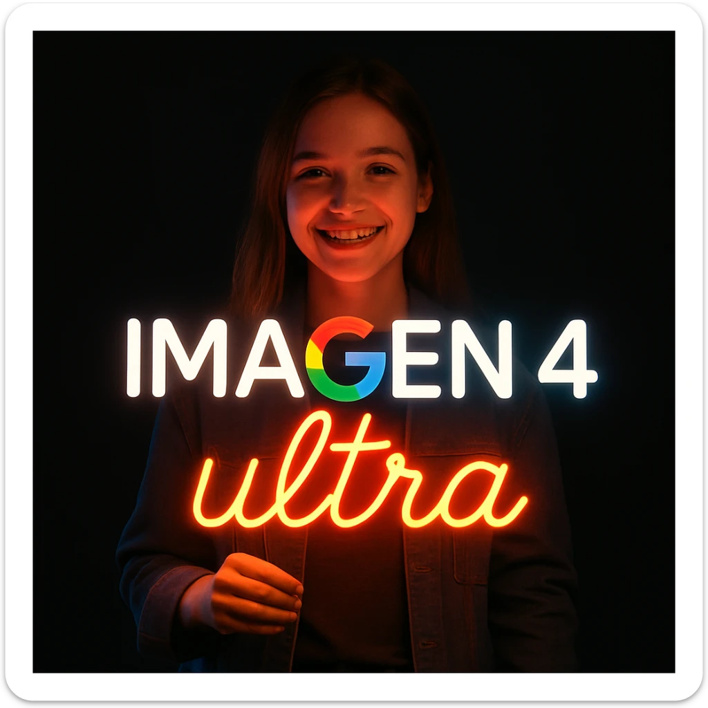 make a girl holding this sign, but sign in made of neon, also add ultra below the sign sticker