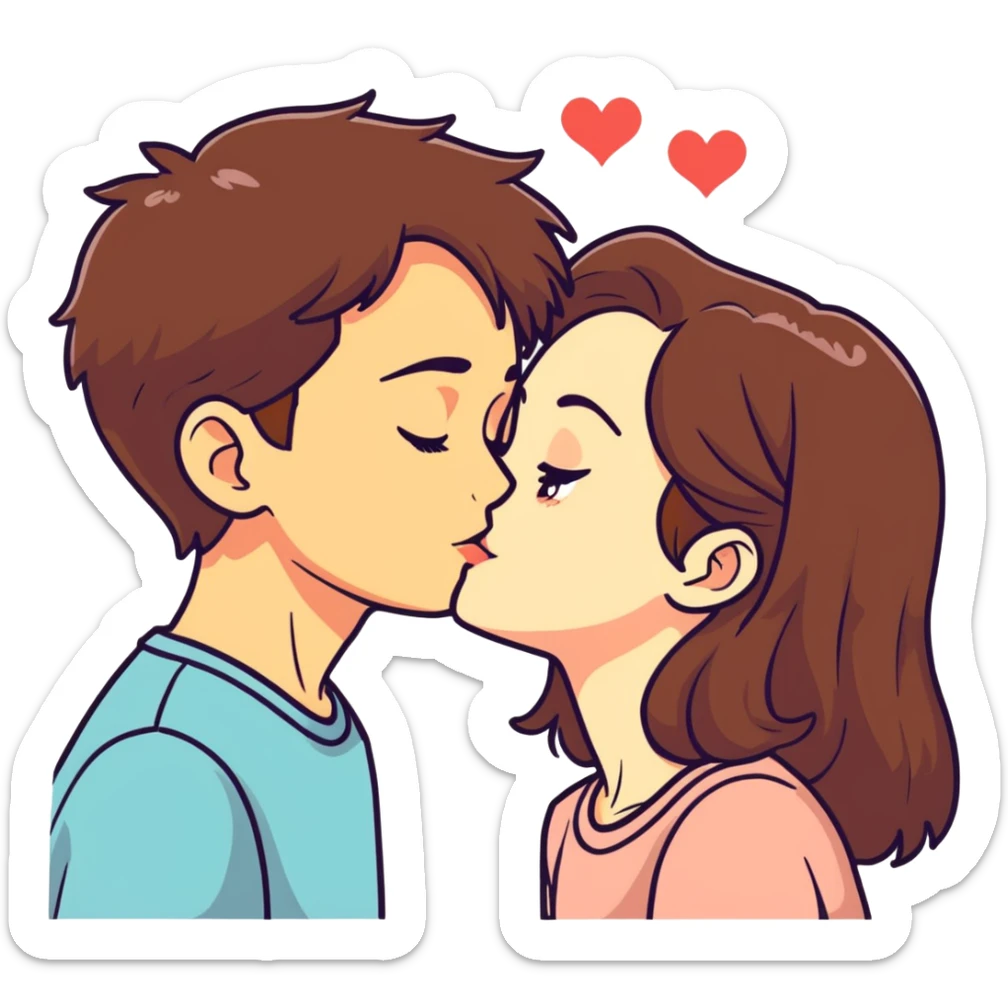 Brown haired couple where the boy gives the Girl a forehead Kiss  sticker