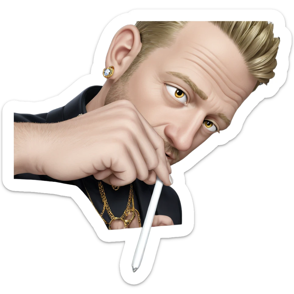 male portrait with jewelry sticker