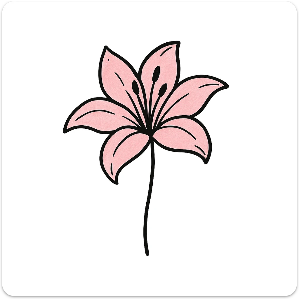 Create two versions of a lily flower: one pink and one maroon, in the style of hand drawn notion doodles. The style is doodle-like. sticker