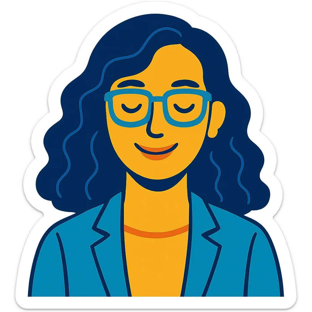portrait of a grounded, emotionally intelligent woman with wavy hair, gentle smile, approachable professional look, uplifting aura sticker