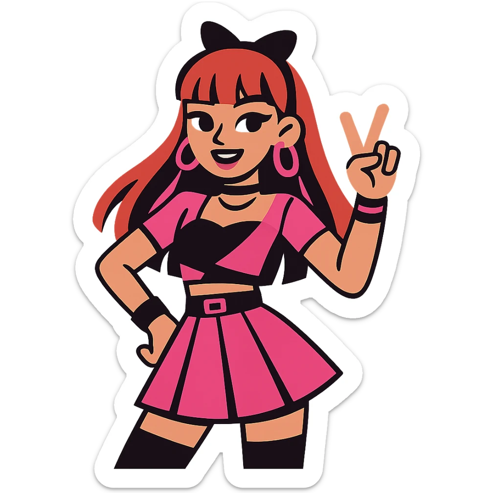 K-pop avatar inspired by Blackpink, stylish fashion, pink and black accents, playful and energetic vibe sticker