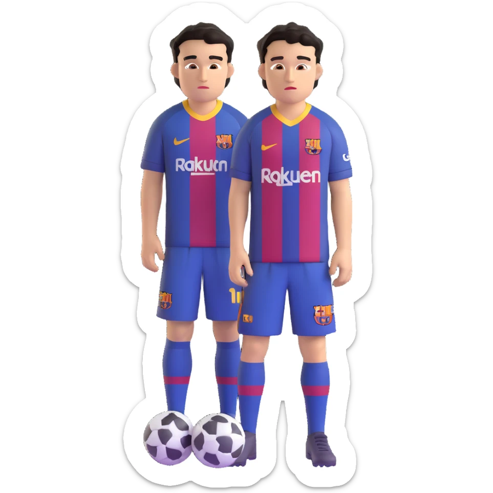 young male footballer with short curly black hair, brown eyes, confident look, in FC Barcelona kit, oversized eyes, smooth shading sticker