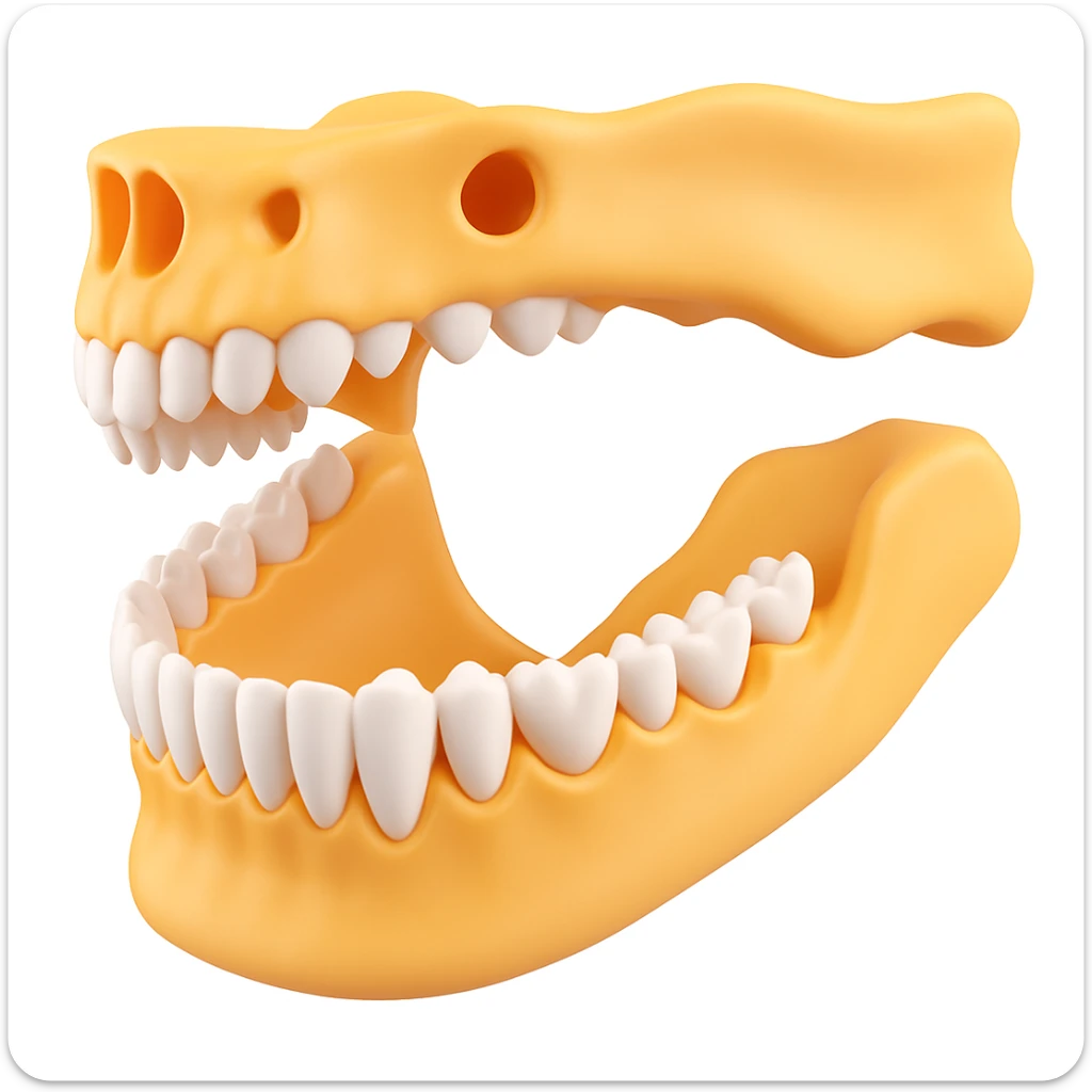 A 3D model of a human jawbone in a realistic style, focusing on the structure and details of the teeth. sticker