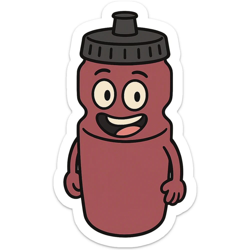 clean icon of a burgundy cycling bottle with a black cap, transparent background sticker
