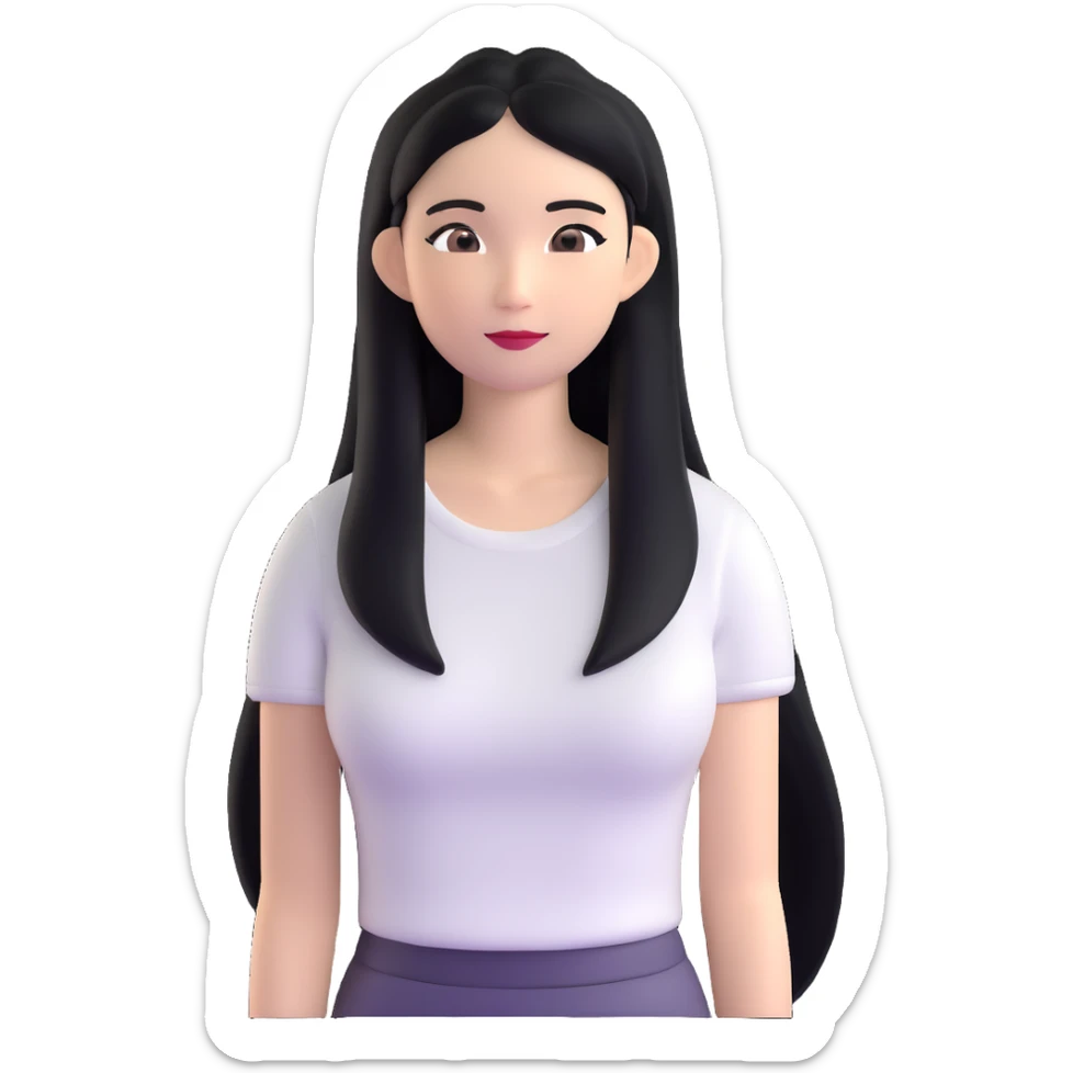 Miss Universe Southeast Asian woman with very long straight black hair wearing a beautiful white top sticker