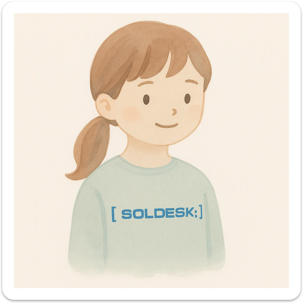 Add the SOLDESK logo to the character's shirt, keep the watercolor art style, preserve the original background. sticker