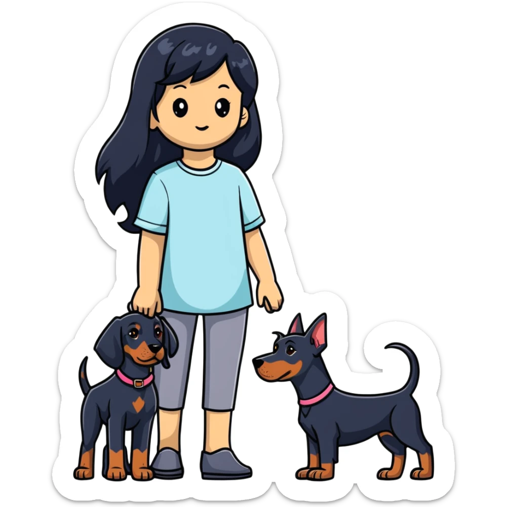 girl with long black hair and doberman dog sticker