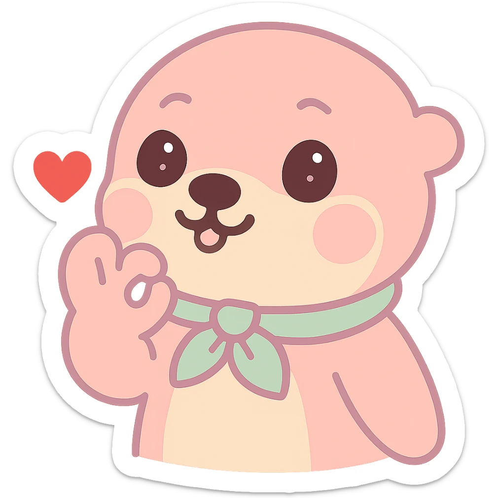 Move the otter's hand closer to its mouth as it does the chef's kiss, keep the red heart and transparent background, kawaii style. sticker