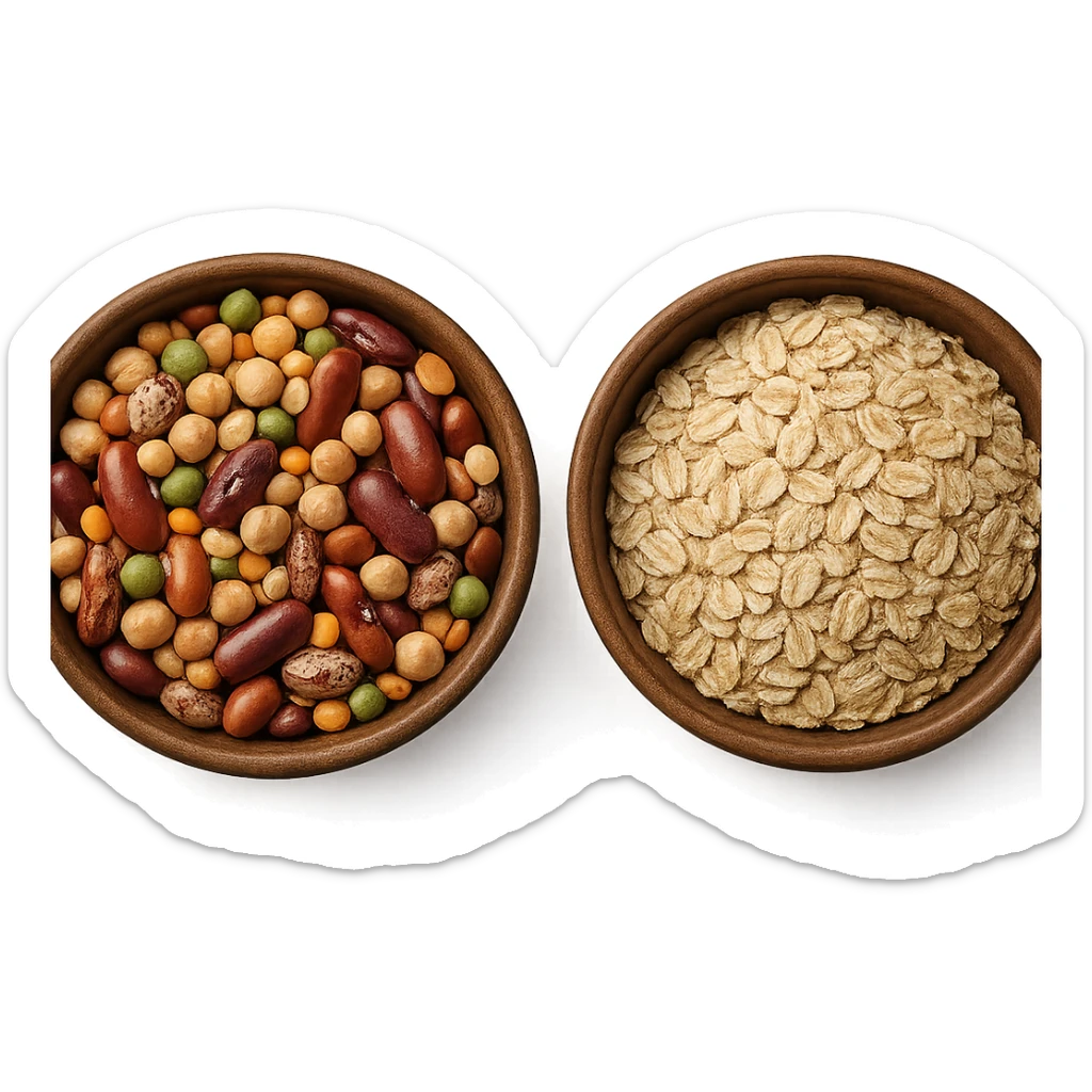 BOWL DI LEGUMI INSIEME A BOWL DI FIOCCHI DI AVENA POGGIATE,  iperrealistico 4k sticker