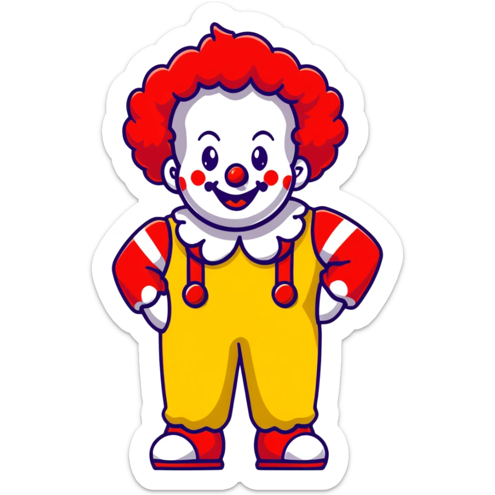 McDonald's clown with bright red curly hair and yellow T-shirt with red and white striped sleeves sticker
