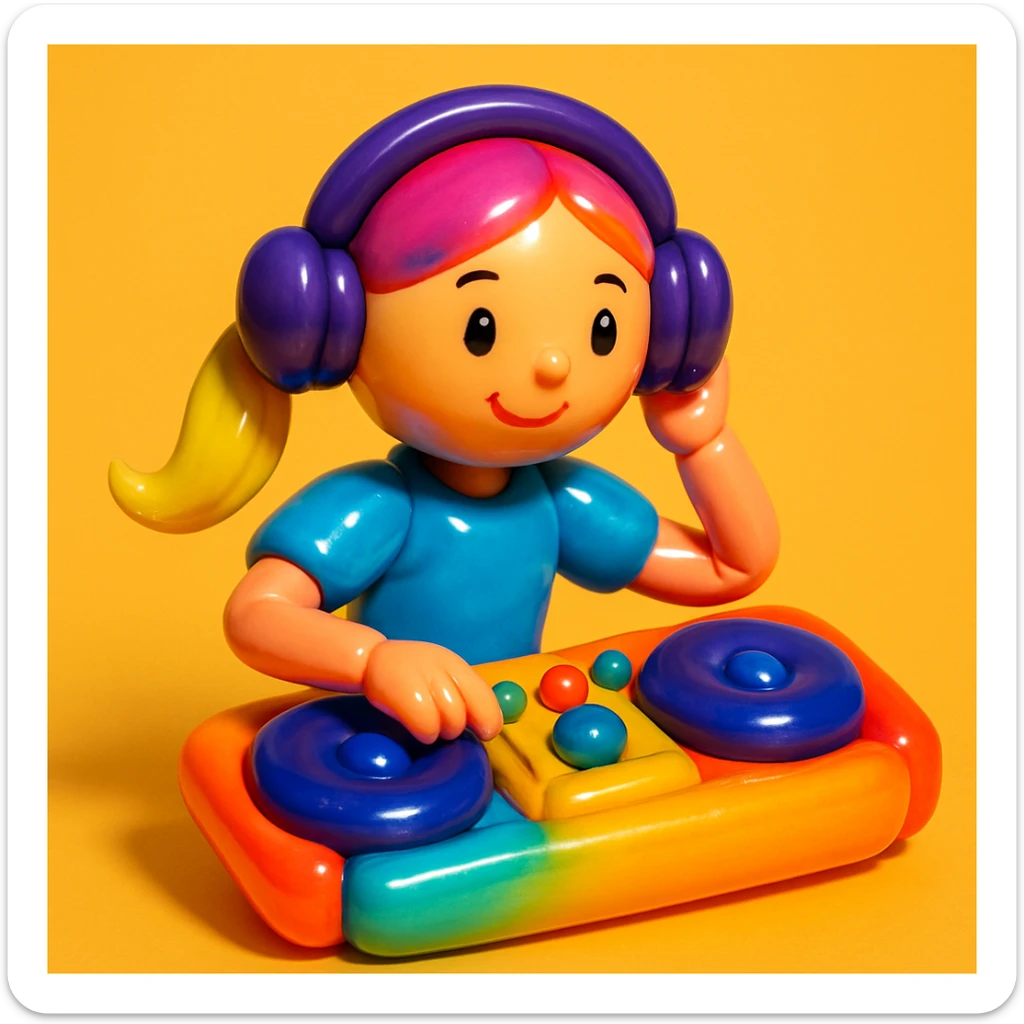 girl playing DJ set sticker