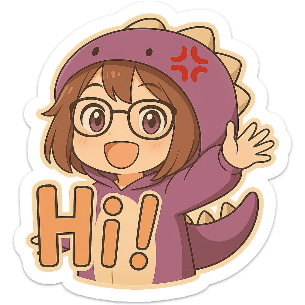 Add the text 'Hi!' in large font in front of the chibi anime style gamer girl waving, keeping the same chibi stickers style, with no background. sticker