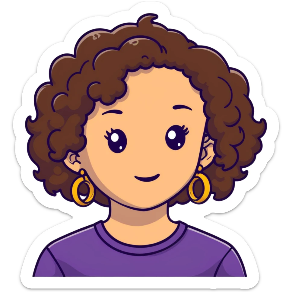 Teenage girl with curly brown hair, choni style with hoop earrings sticker