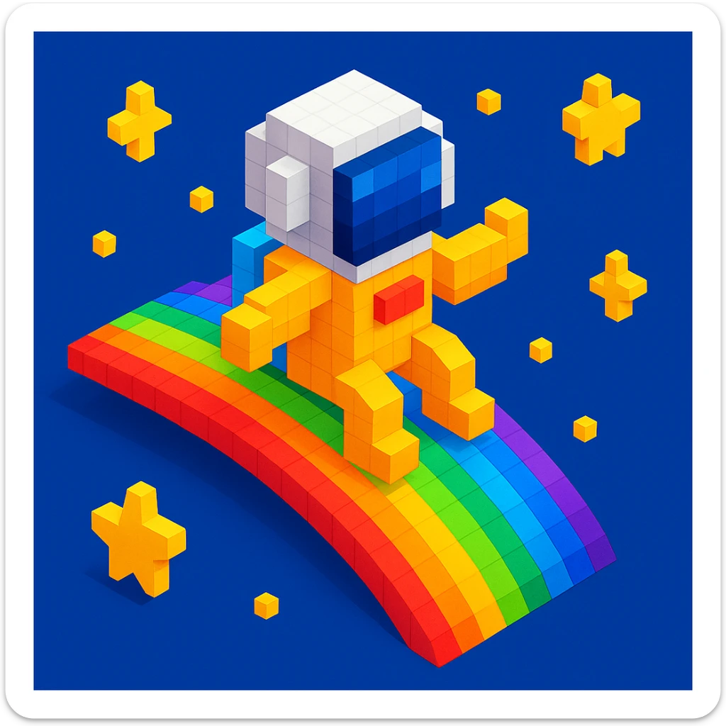 astronaut riding rainbow in starry night, colored background sticker