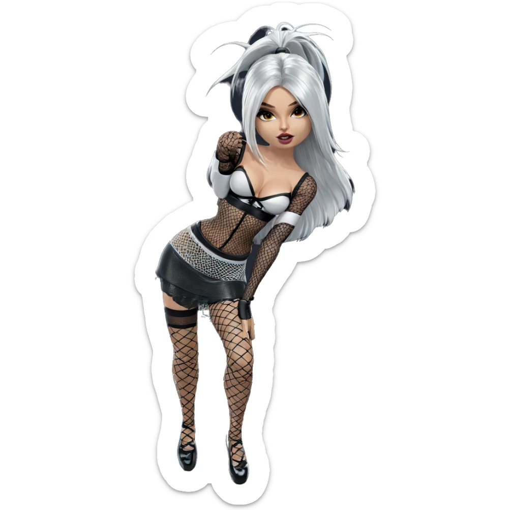 white-haired girl in fishnets sticker