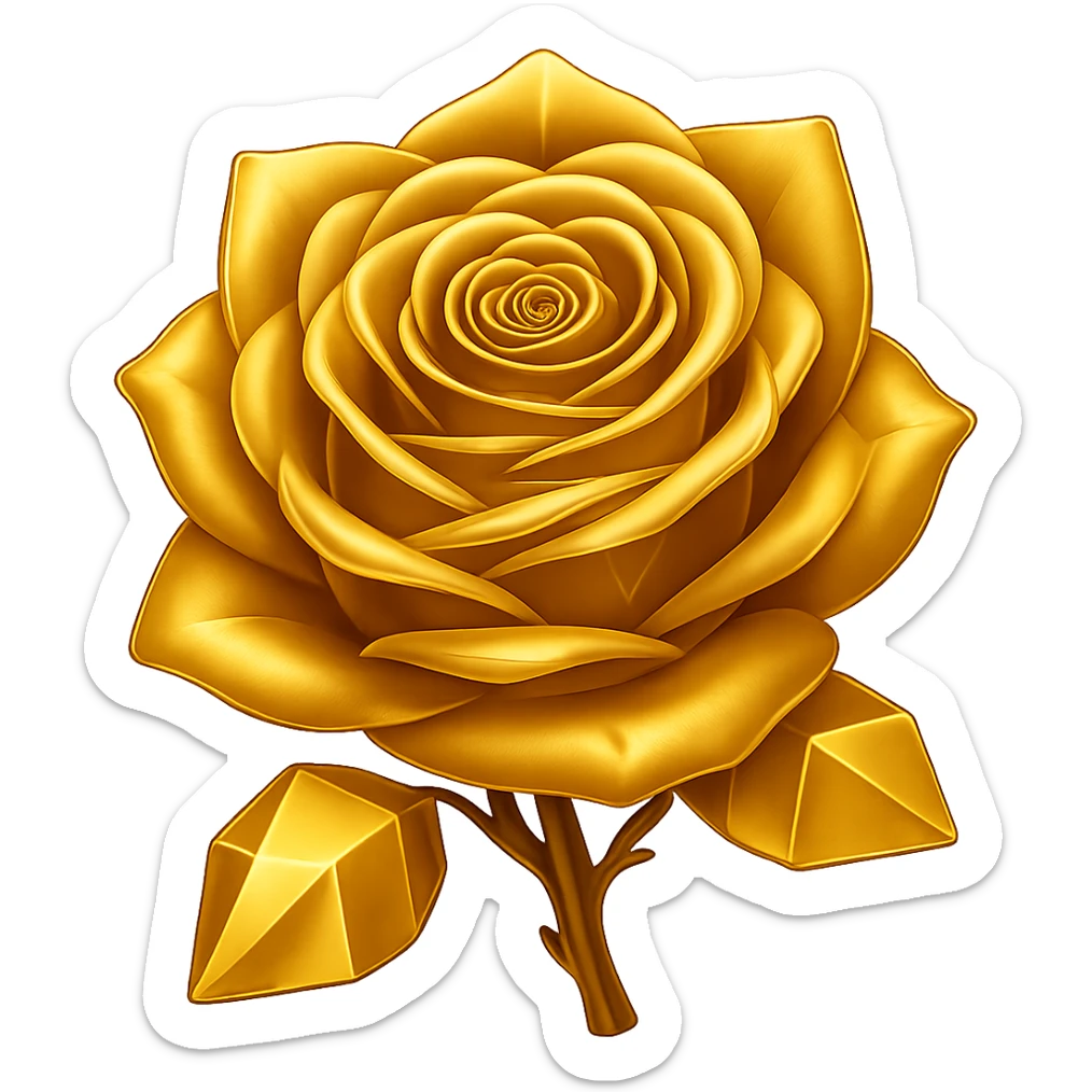 Make the rose made of ice look gold in the style of an emoji, with no background. sticker