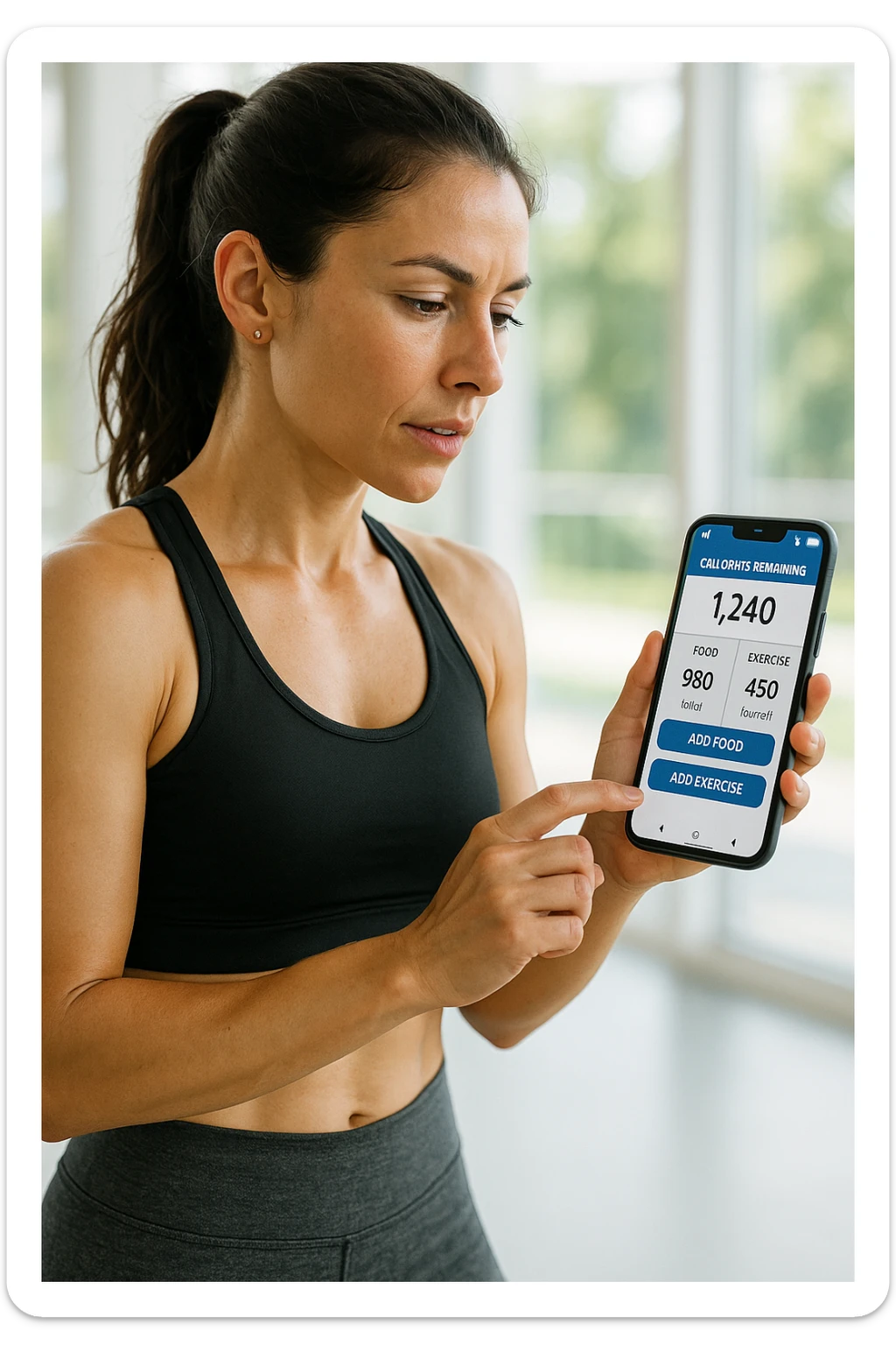 Donna sportiva che usa app contacalorie come myfitnesspal sticker