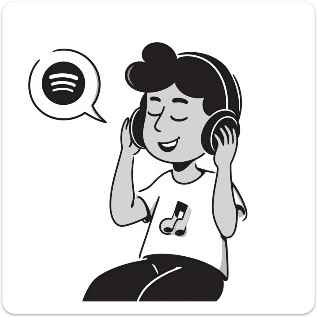 brown boy listening to music with headphones on Spotify sticker