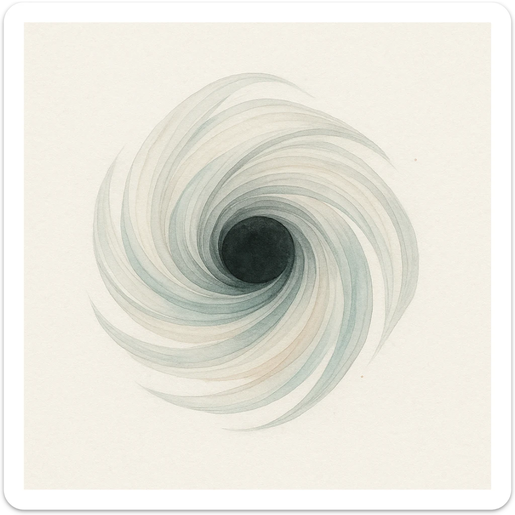 a black hole made of swirling hair, cosmic and mysterious, with strands forming a spiral, watercolor art style, cosmic and mysterious sticker