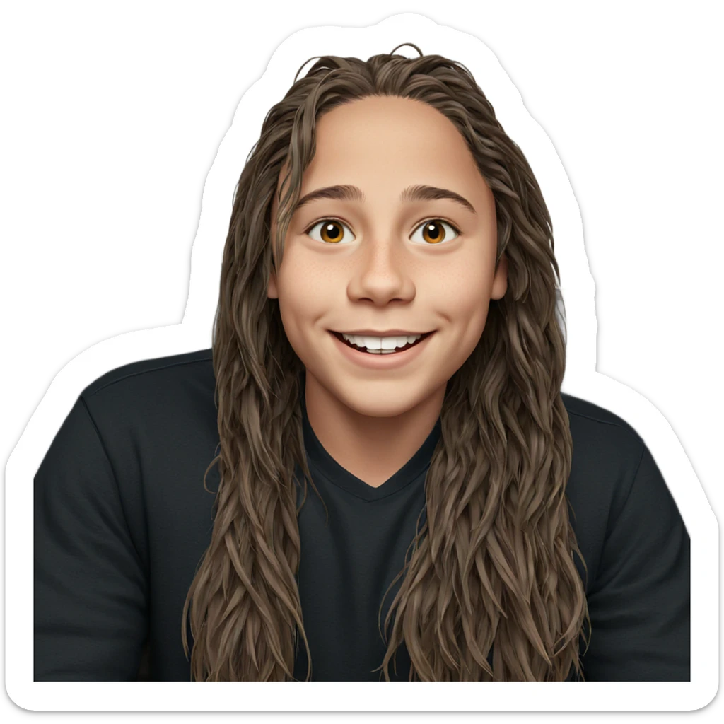 smiling boy with long hair sticker