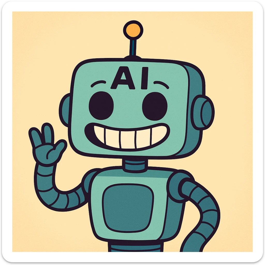 funny AI robot with a big smile, vibrant colors, suitable for Slack emoji sticker