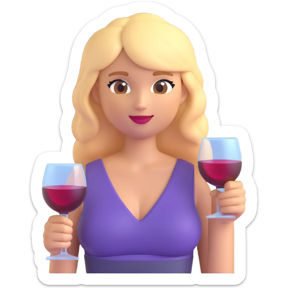 iPhone girl emoji, blond hair, sexy top, holding wine sticker