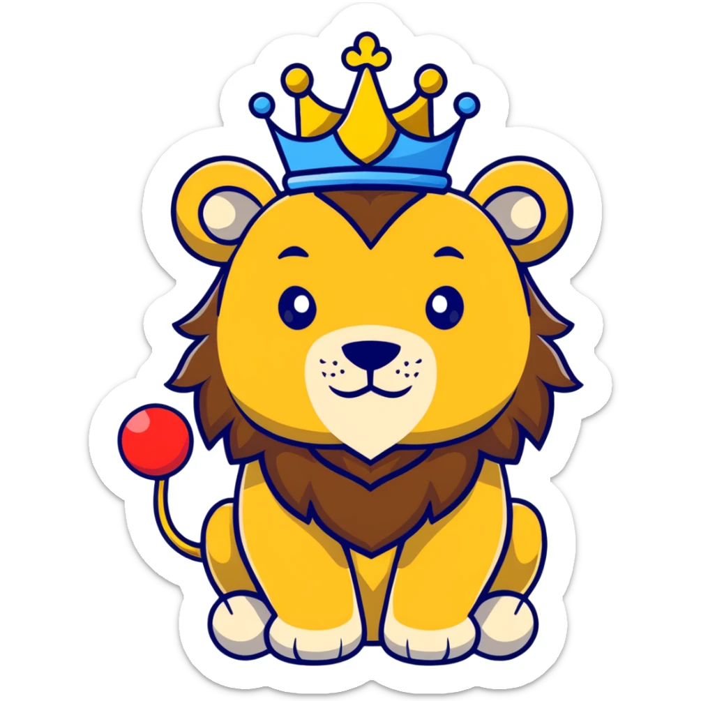 brave lion wearing a golden crown with blue hearts in New York City sticker