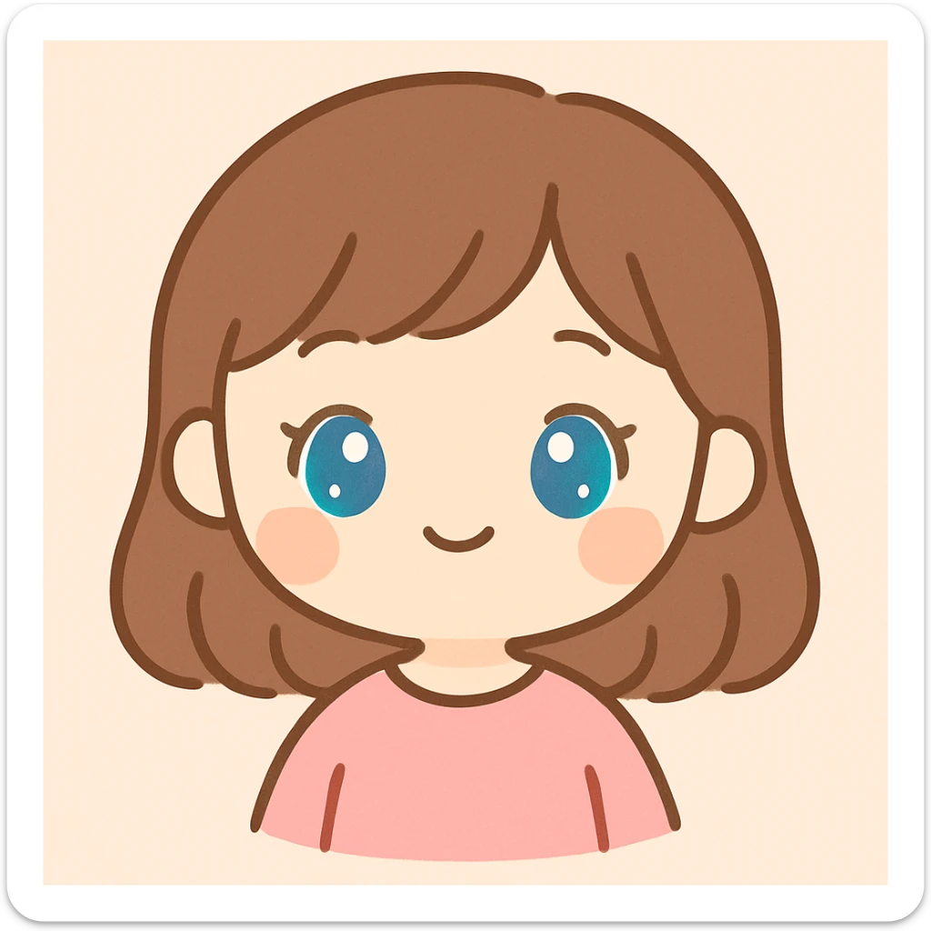 cute white girl with brown hair and blue eyes, kawaii style, adorable and charming expression sticker