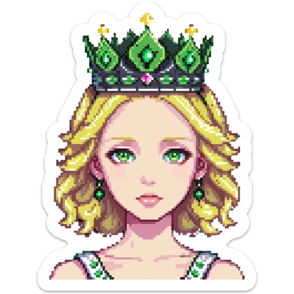 beautiful princess with blonde hair and striking green eyes wearing a crown sticker