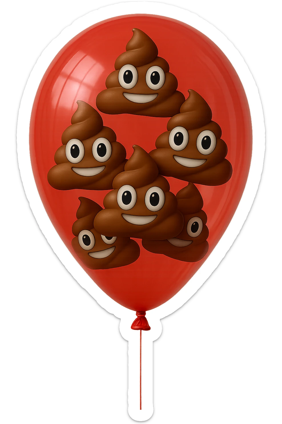 emoji stile iphone di un palloncino rosso pieno di 6 cacche con gli occhi, iperrealistico 4k sticker