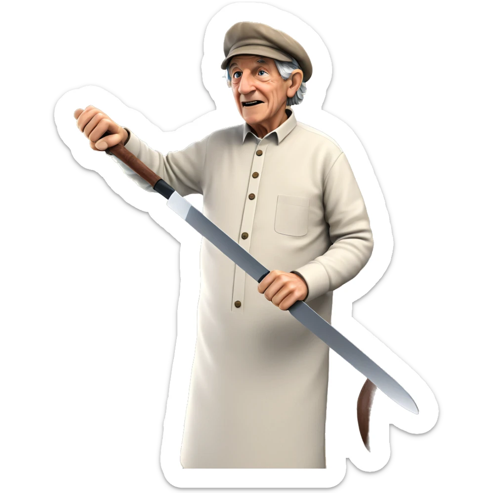 old man with knife indoors sticker