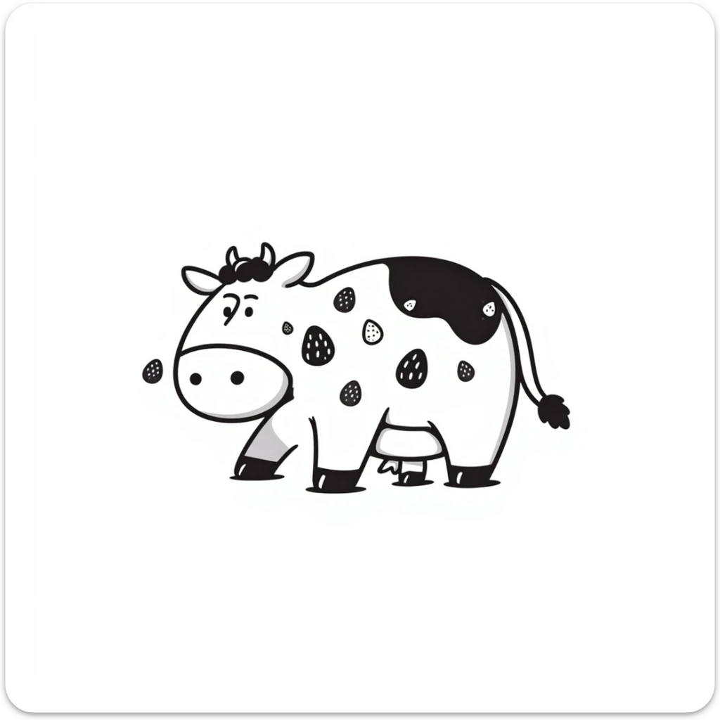 hand drawn doodle of a strawberry cow, simple black lines, with strawberry shapes on its body sticker