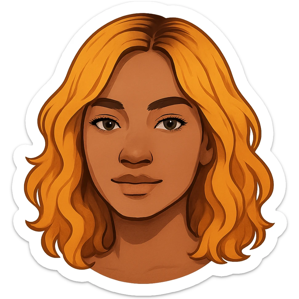 human girl head, medium tanned skin, wavy shoulder-length orangish yellow hair, style 3 sticker