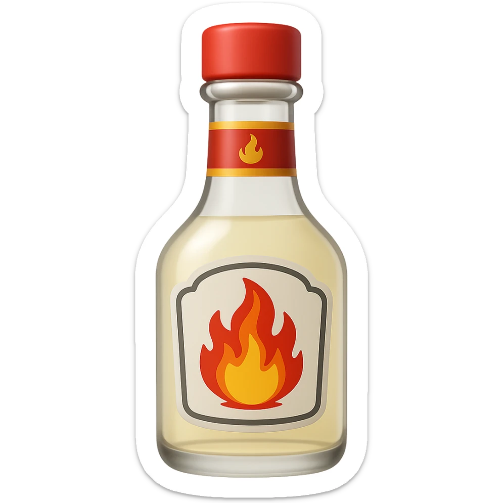 Make the fireball barbecue hot sauce bottle a clear glass bottle in the style of emoji (apple style emojis). Remove the background. sticker