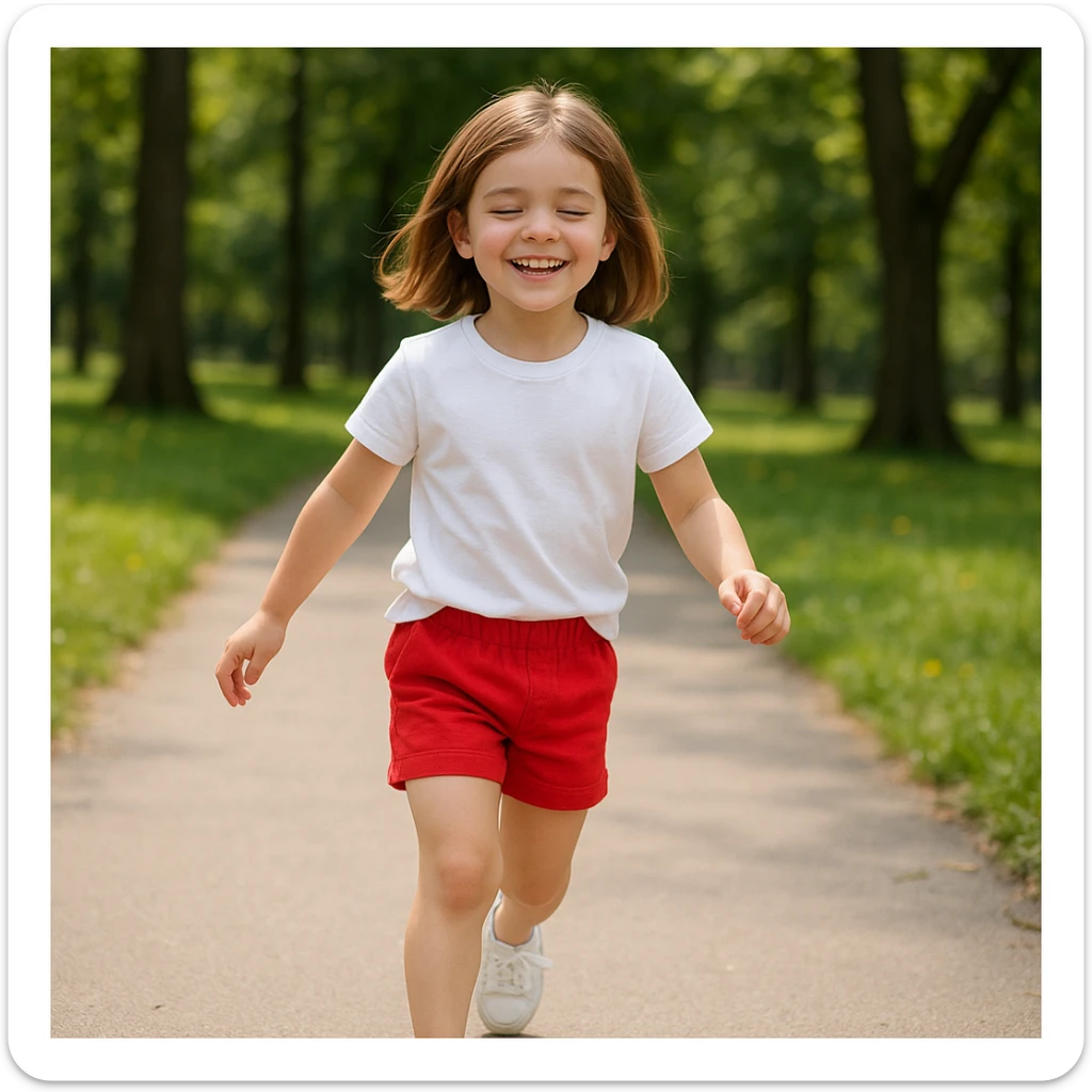 Make the girl's outfit red shorts and a white short-sleeved t-shirt sticker
