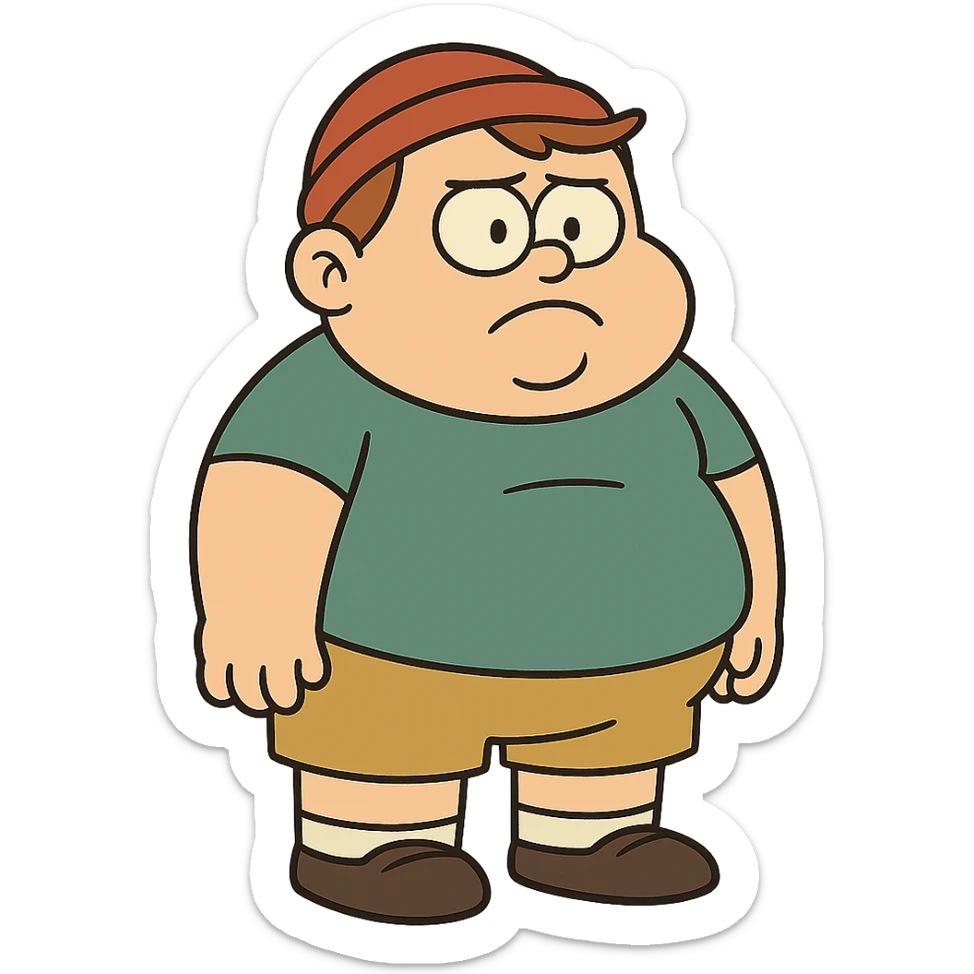 standing fat boy kid, cartoon style sticker