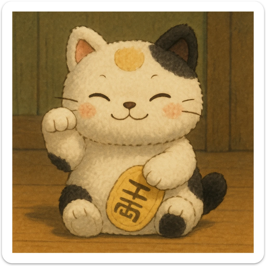 White and black Chinese lucky cat kawaii plushie  sticker