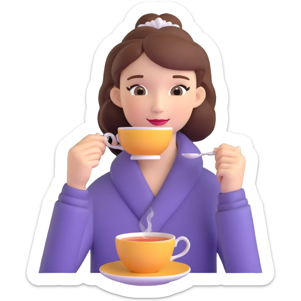 British girl with elegant hairstyle enjoying tea, focus on girl not teaware sticker