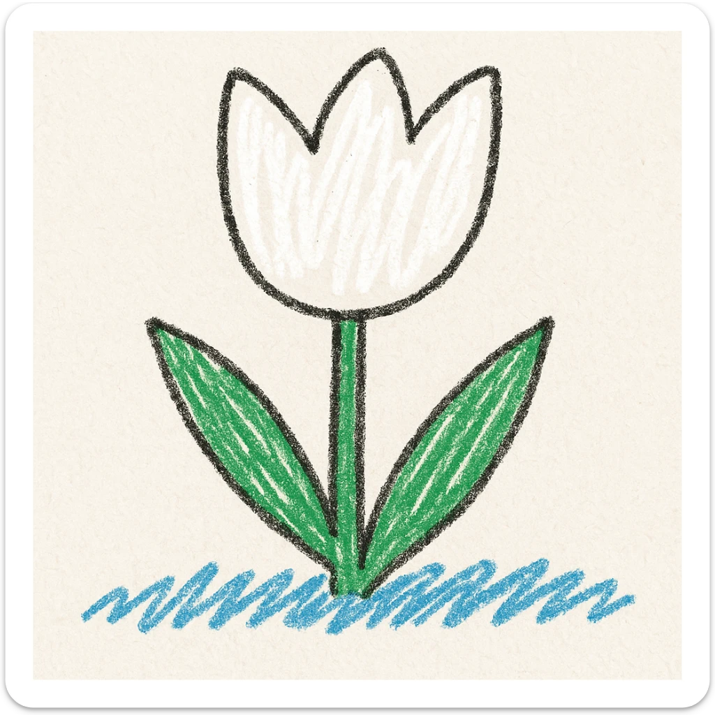 white tulip flower, children doodle style sticker
