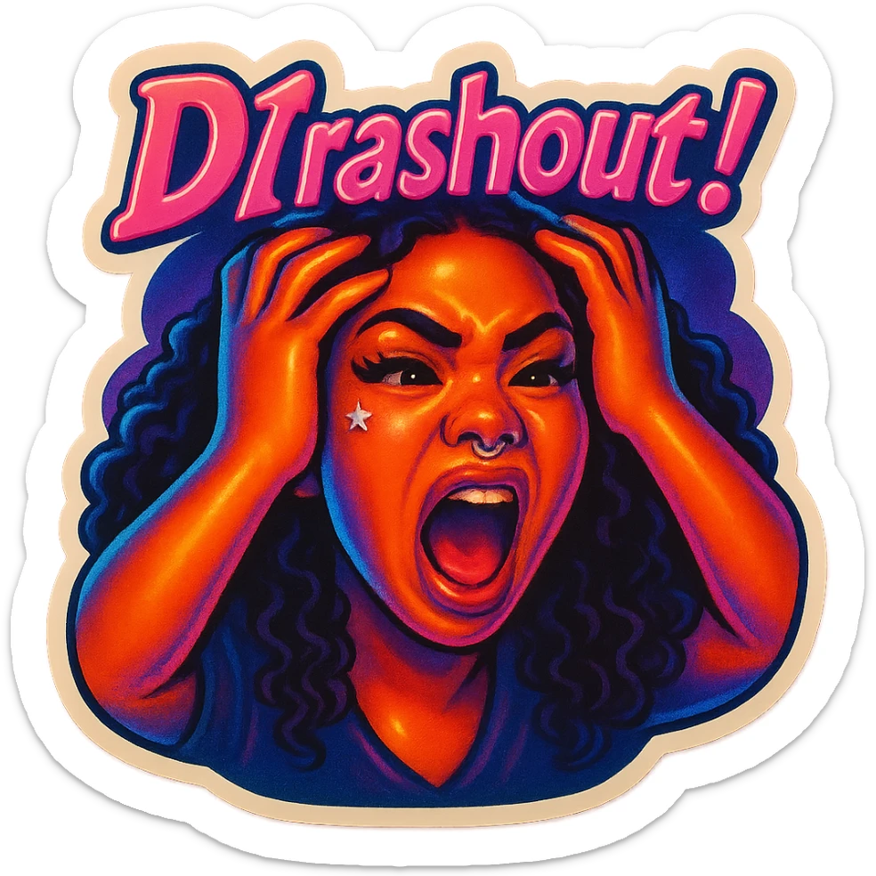 Shout 
Holding head 
add the wordsD1 Crashout!  in pink  sticker