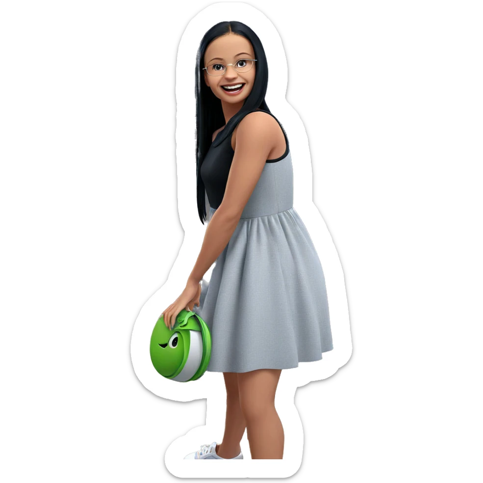 smiling girl in black dress sticker