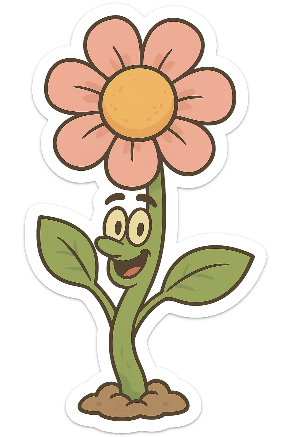 cartoon style illustration of a fully bloomed plant with a flower, simple and clear sticker
